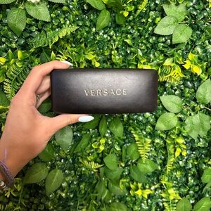 Versace Black Leather Eyewear Case with Gold Logo Accent